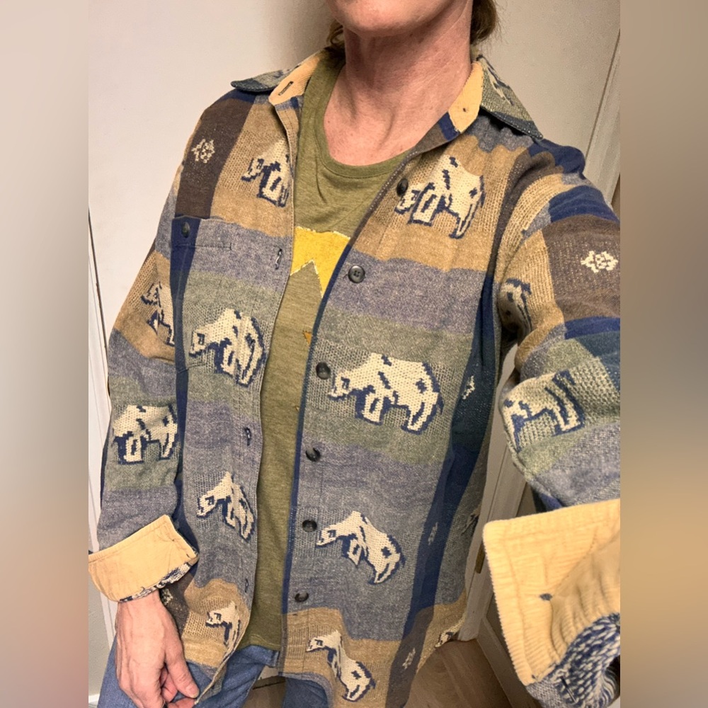 Vintage 90s Shacket The Nature Company S Flannel Shirt Plaid Polar Bears Button